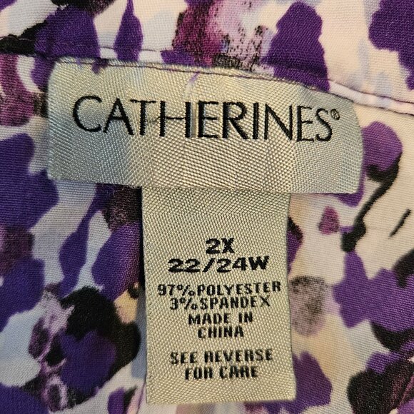 Catherines Blouse Womens 2X purple boxy polyester knit 3/4 sleeves career modest - Picture 9 of 10